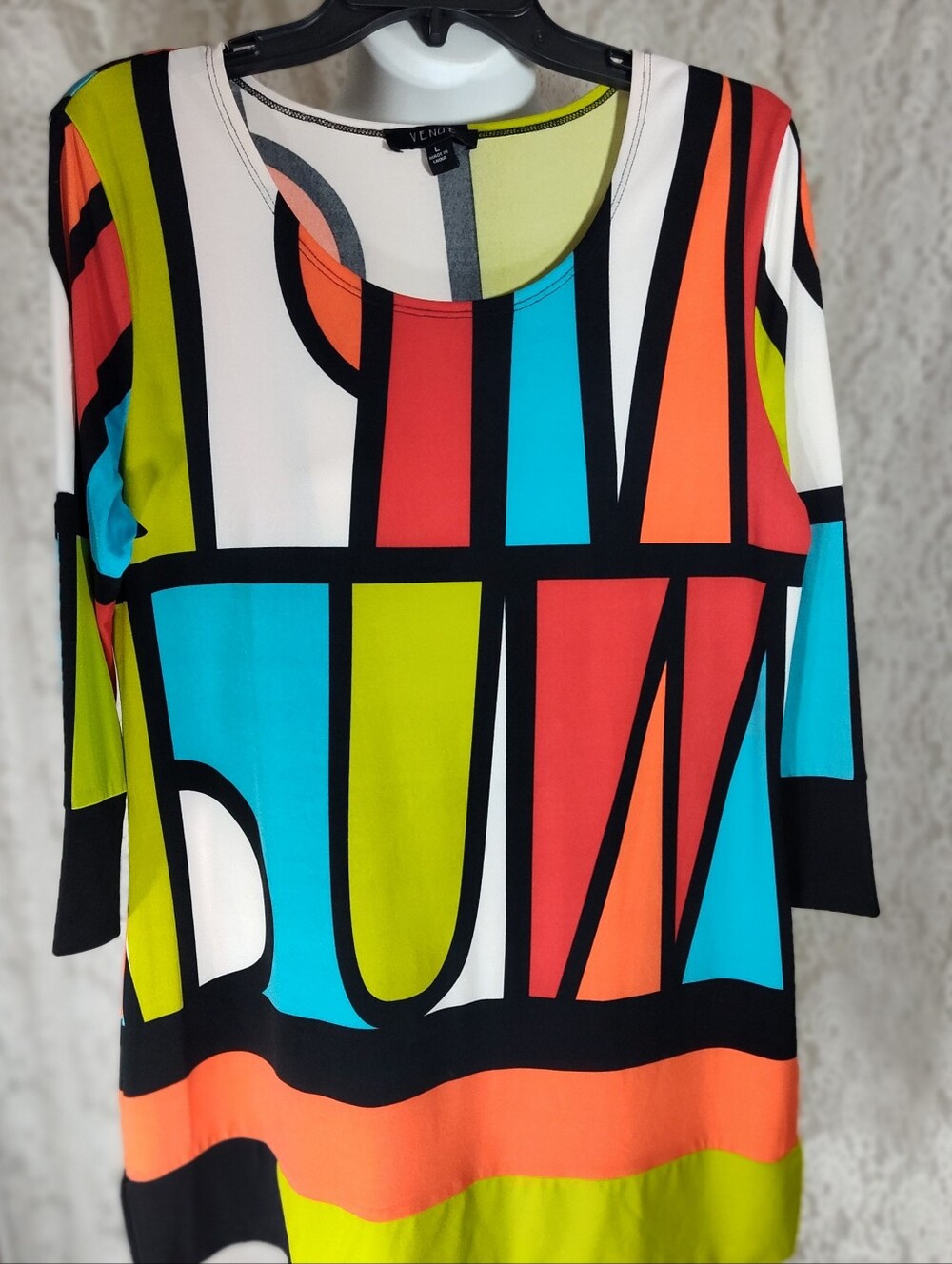 Venue Colorblock Geometric Scoop-Neck Tunic - Turquoise, Lime, Coral, Black
